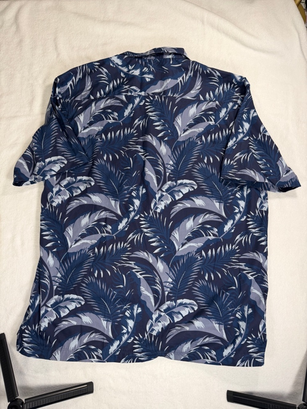 Egara Slim Fit XL Tropical Palm Print Button Up Shirt Blue Short Sleeve - Picture 3 of 5